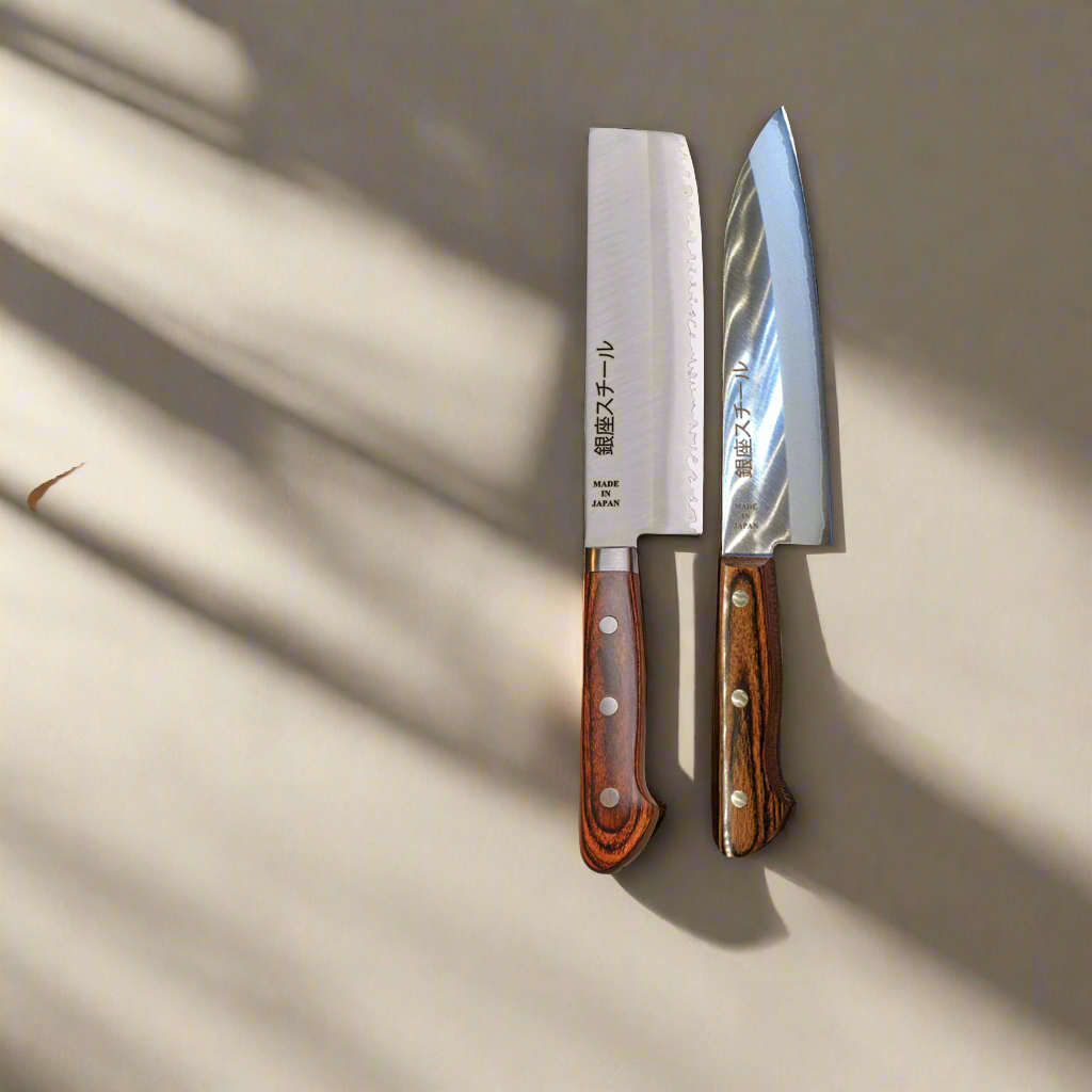 Ginza Steel Japanese Knife Set - Santoku Usuba Board-Knife Set-DECOROLALA