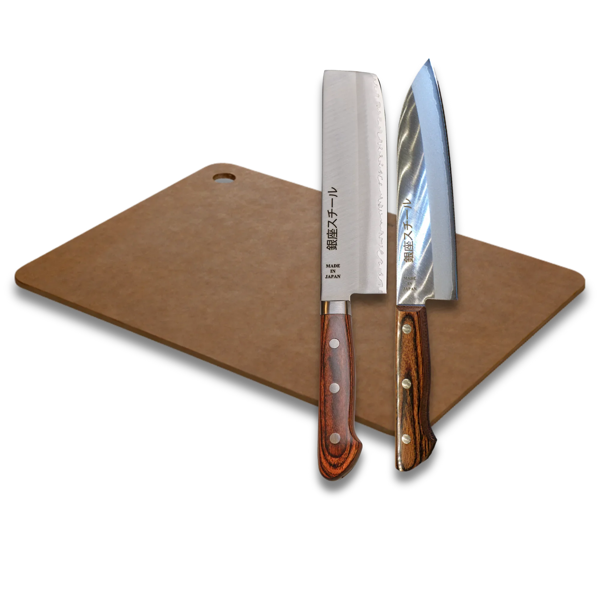 Ginza Steel Japanese Knife Set - Santoku Usuba Board-Knife Set-DECOROLALA