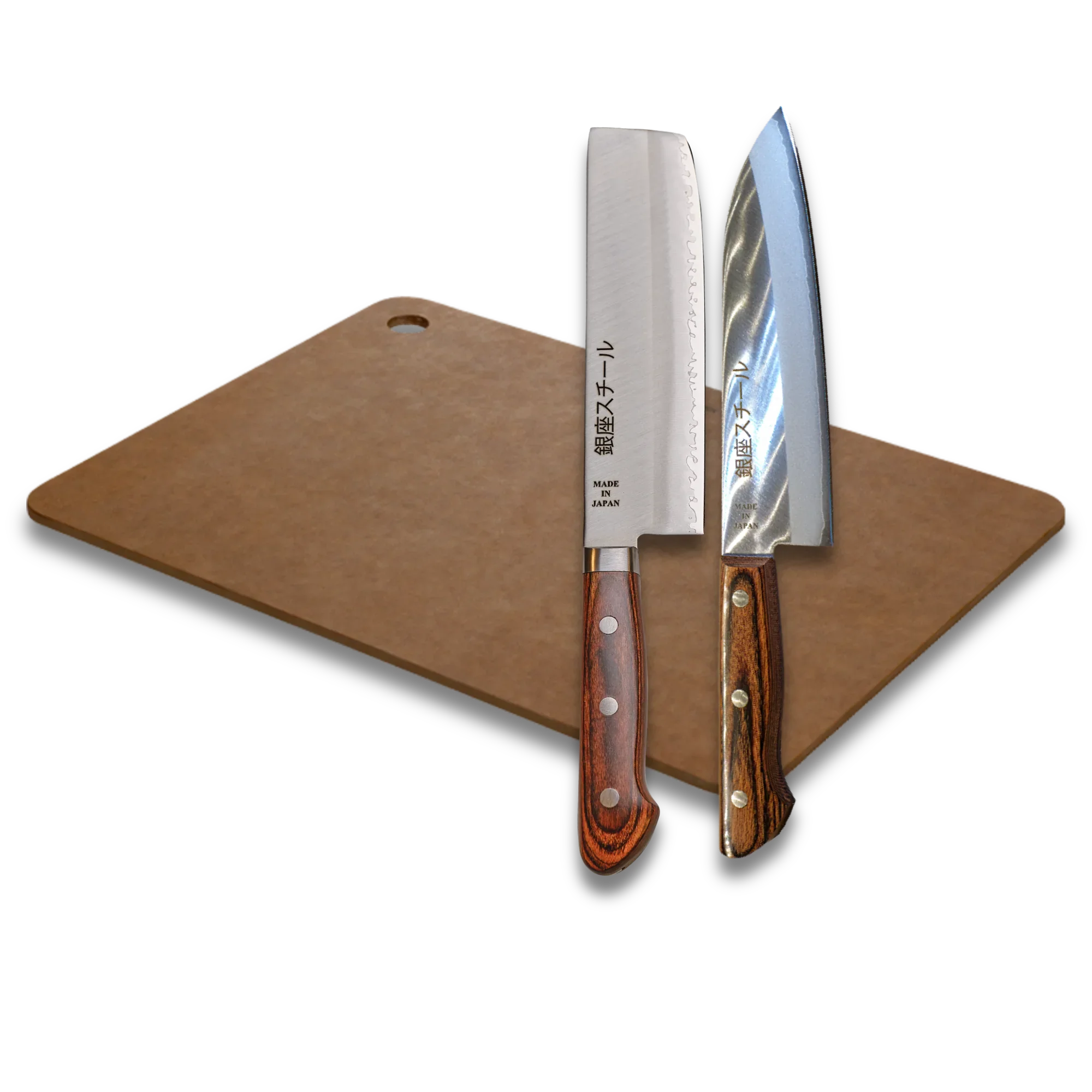 Ginza Steel Japanese Knife Set - Santoku Usuba Board-Knife Set-DECOROLALA
