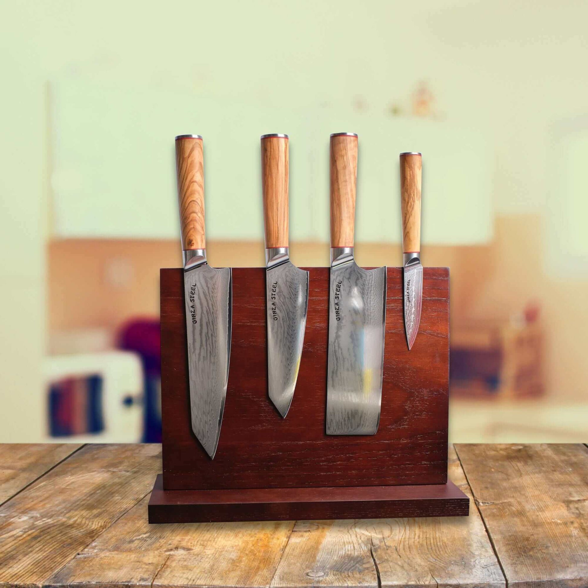 Ginza Steel KC Series MIA FIVE  5-Piece Essential Knife Set with Magnetic Wood Block-Knife Set-DECOROLALA
