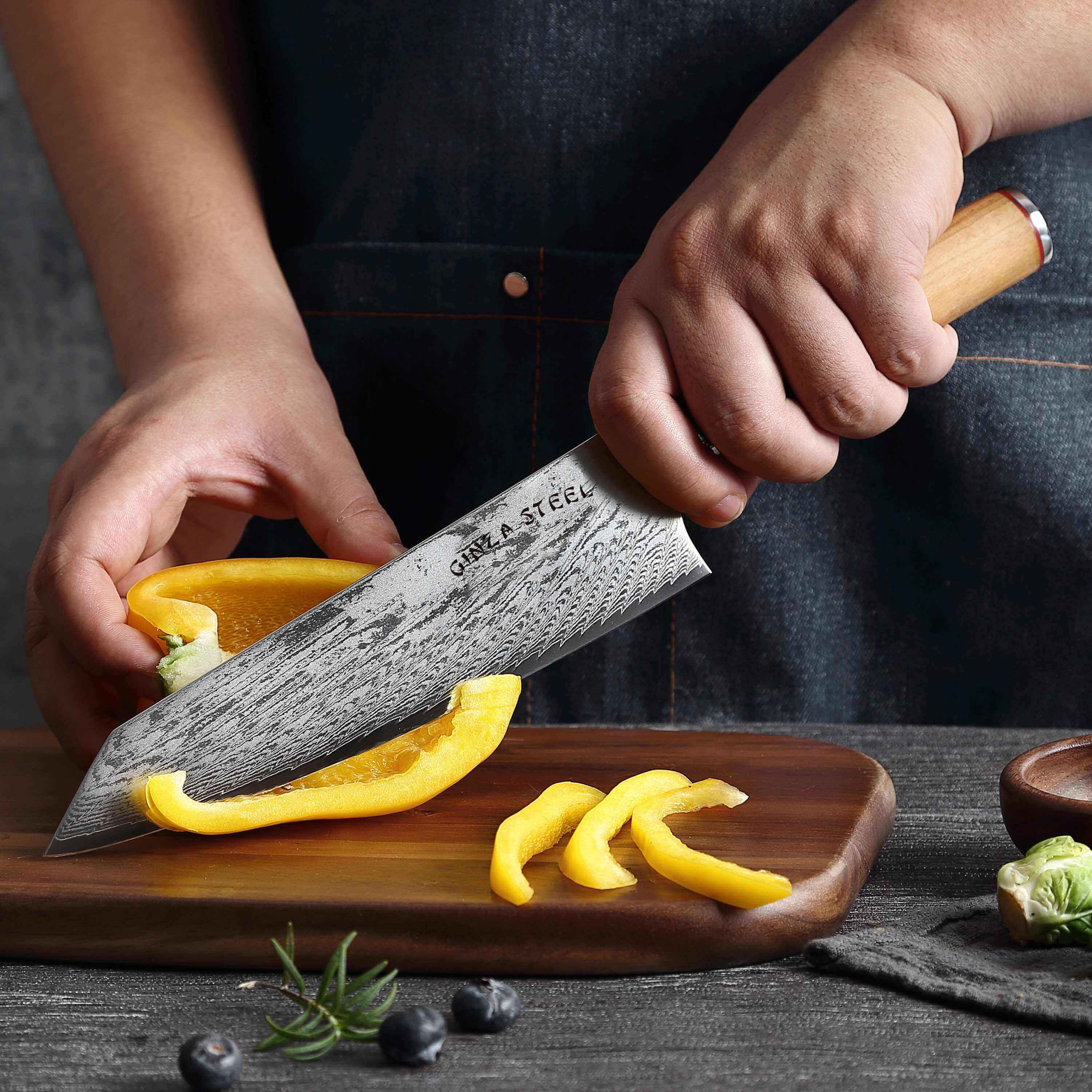 Ginza Steel KC Series MIA FIVE  5-Piece Essential Knife Set with Magnetic Wood Block-Knife Set-DECOROLALA