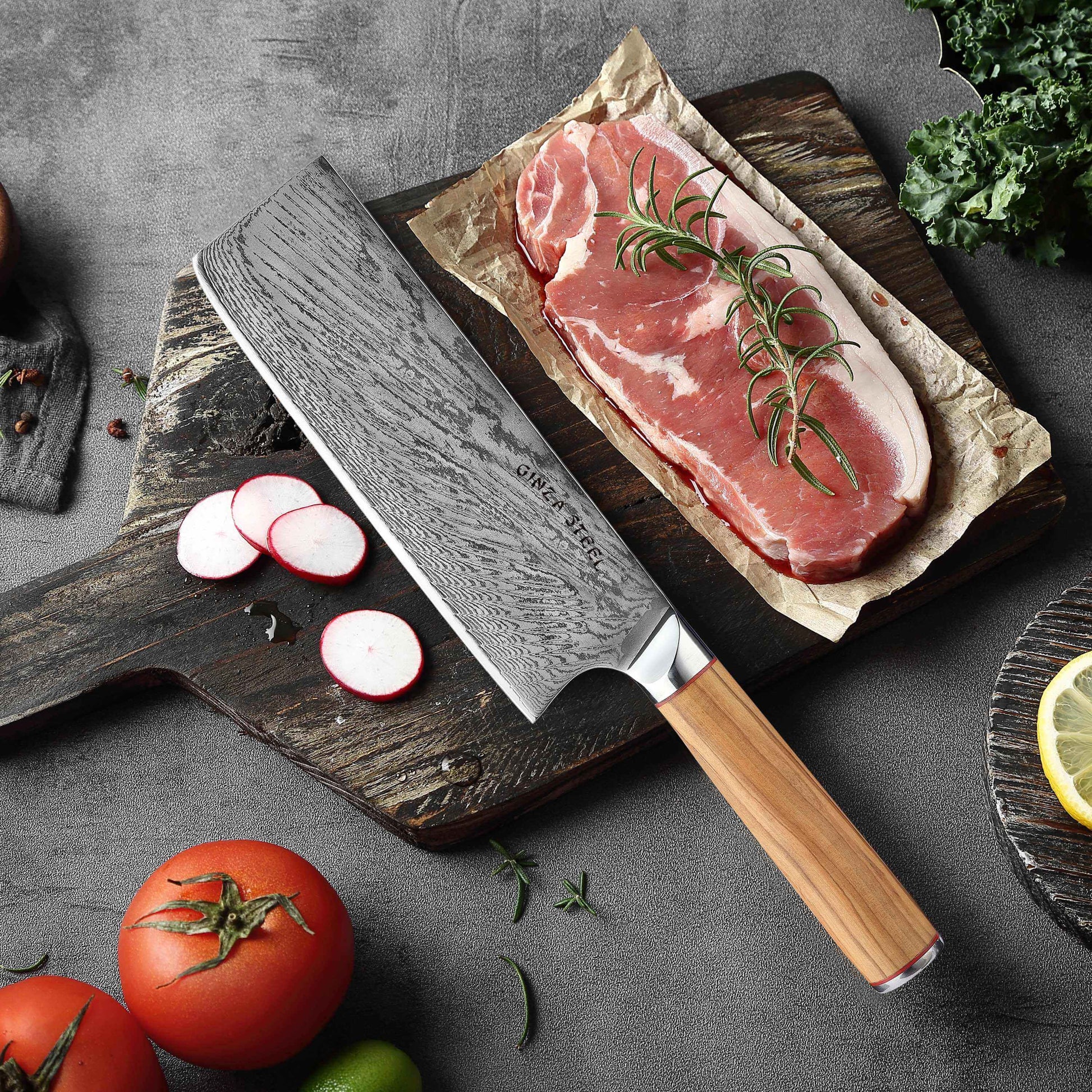 Ginza Steel KC Series MIA FIVE  5-Piece Essential Knife Set with Magnetic Wood Block-Knife Set-DECOROLALA