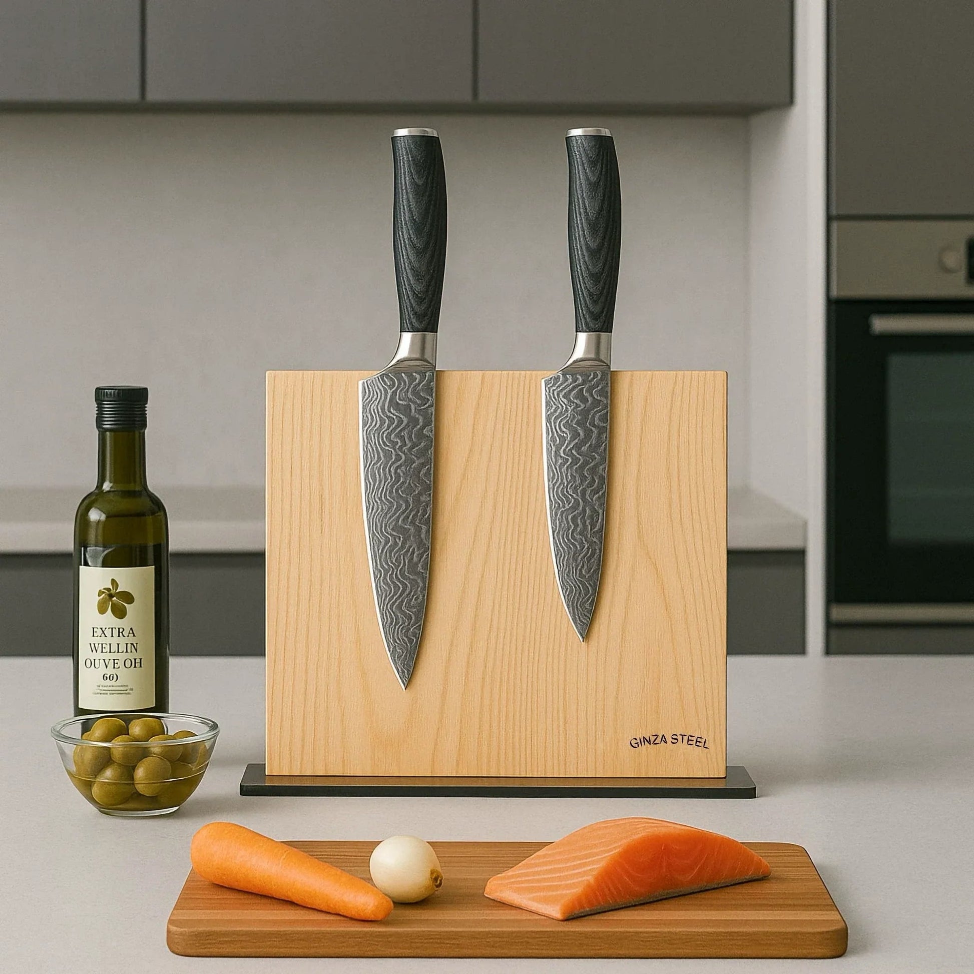 Ginza Steel Magnetic Knife Block - Ash Wood-Knife Block-DECOROLALA