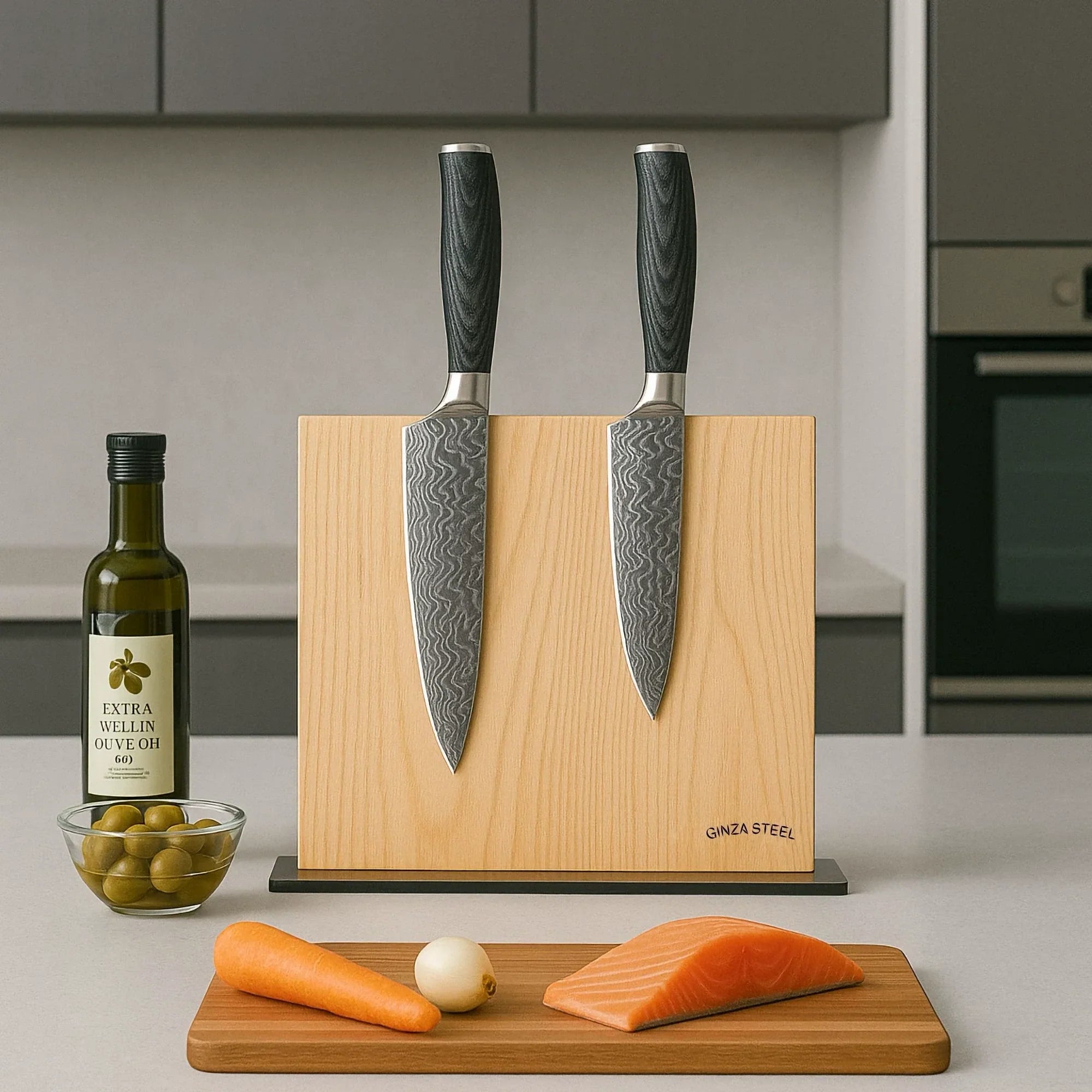 Ginza Steel Magnetic Wood Knife Block | Stylish & Functional-Knife Block-DECOROLALA