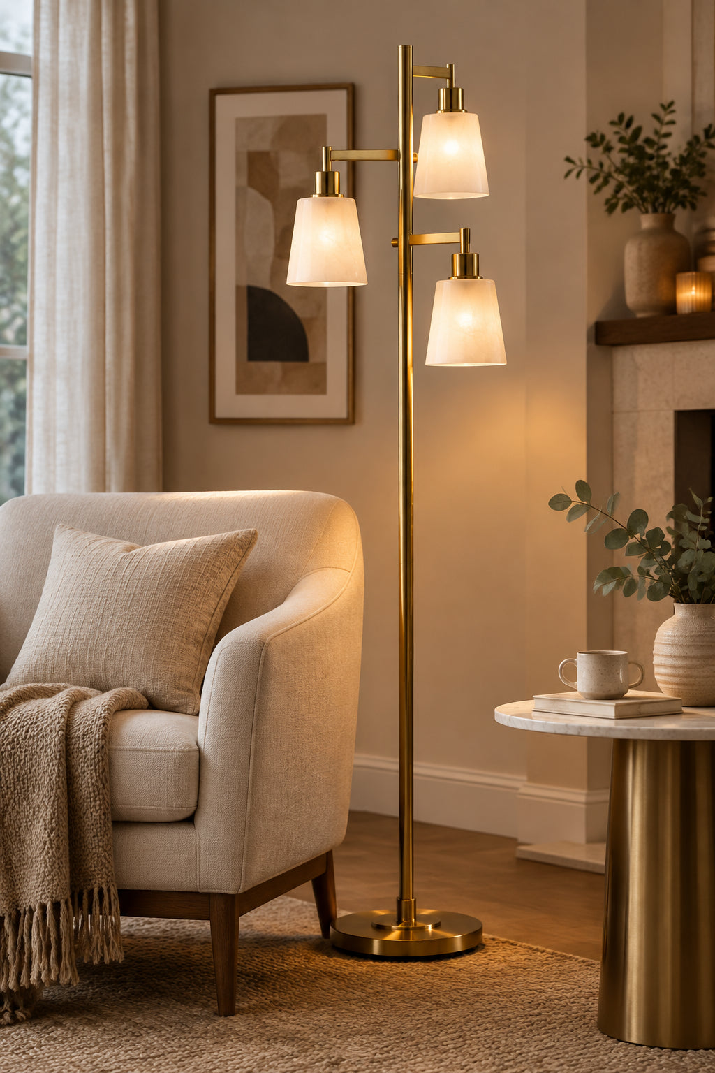 Gio Tree Floor Lamp 65" 3-Way Brass-Lighting-DECOROLALA