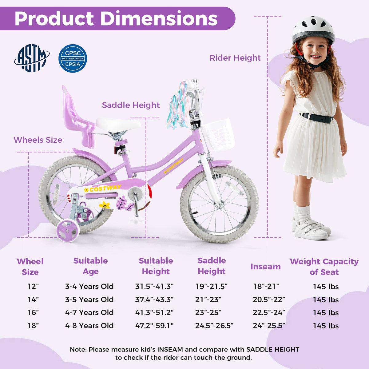 Girls 16" Bike with Doll Seat, Basket and Training Wheels-Kids Bike-DECOROLALA