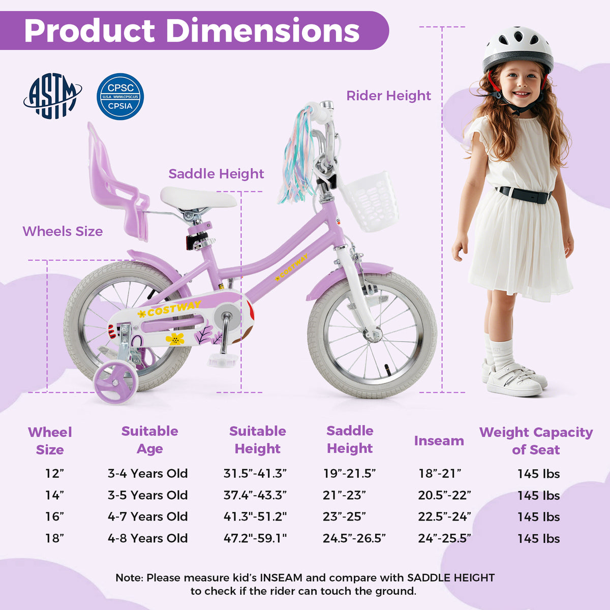 Girls 16" Bike with Doll Seat, Basket and Training Wheels-Kids Bike-DECOROLALA