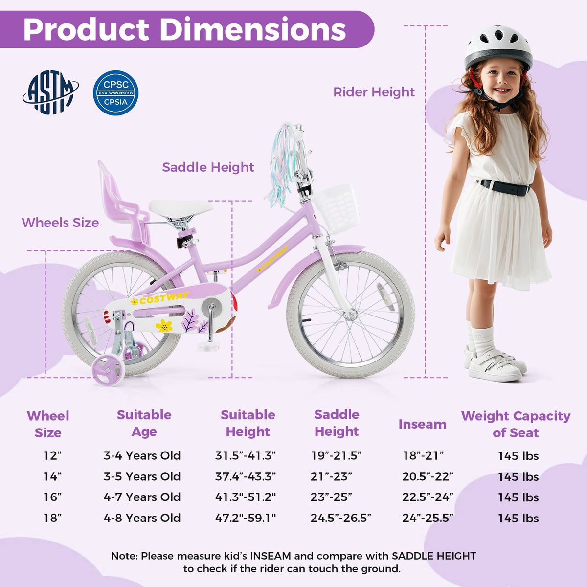 Girls 16" Bike with Doll Seat, Basket and Training Wheels-Kids Bike-DECOROLALA