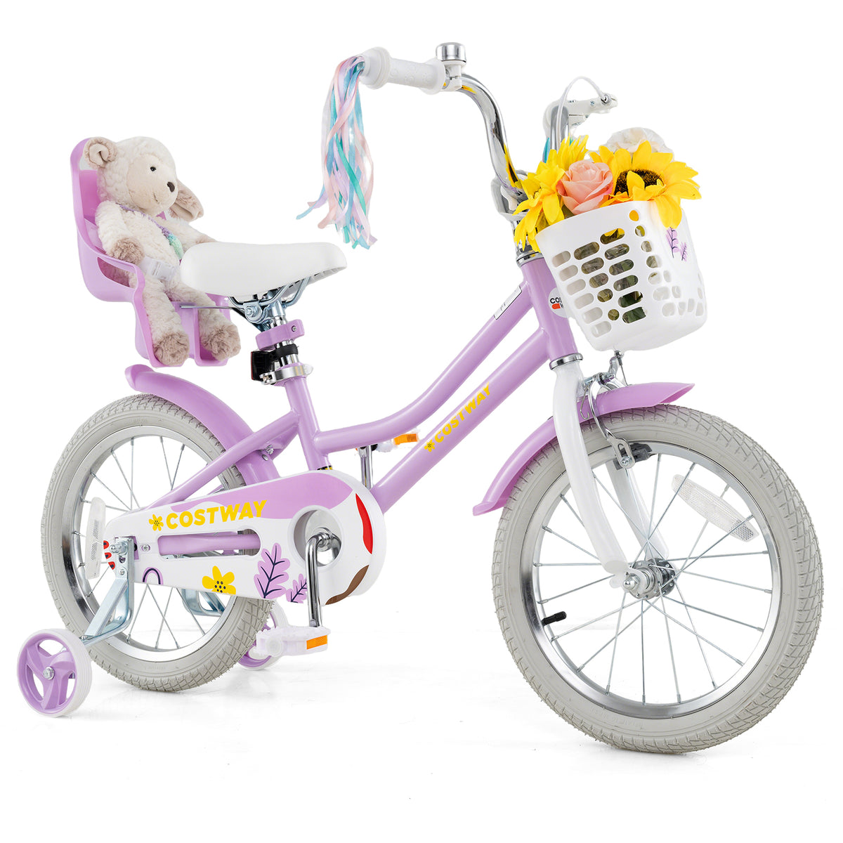 Girls 16" Bike with Doll Seat, Basket and Training Wheels-Kids Bike-DECOROLALA