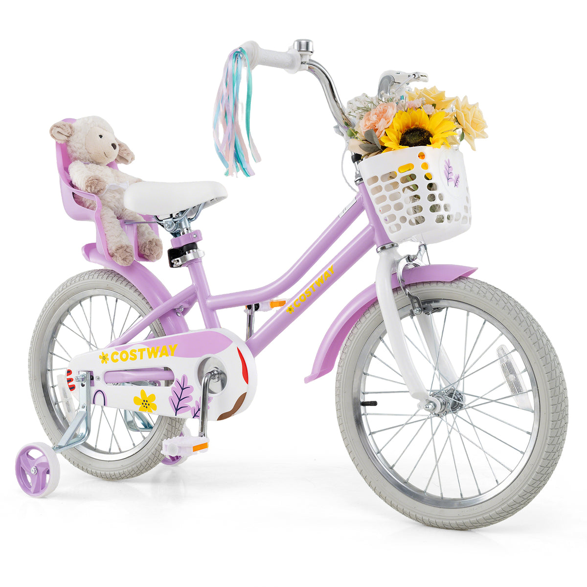 Girls 16" Bike with Doll Seat, Basket and Training Wheels-Kids Bike-DECOROLALA