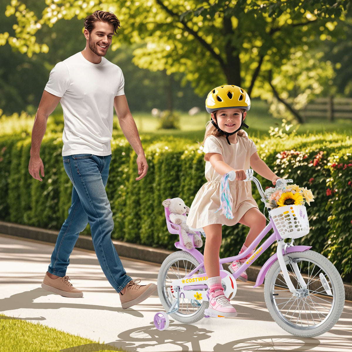 Girls 16" Bike with Doll Seat, Basket and Training Wheels-Kids Bike-DECOROLALA