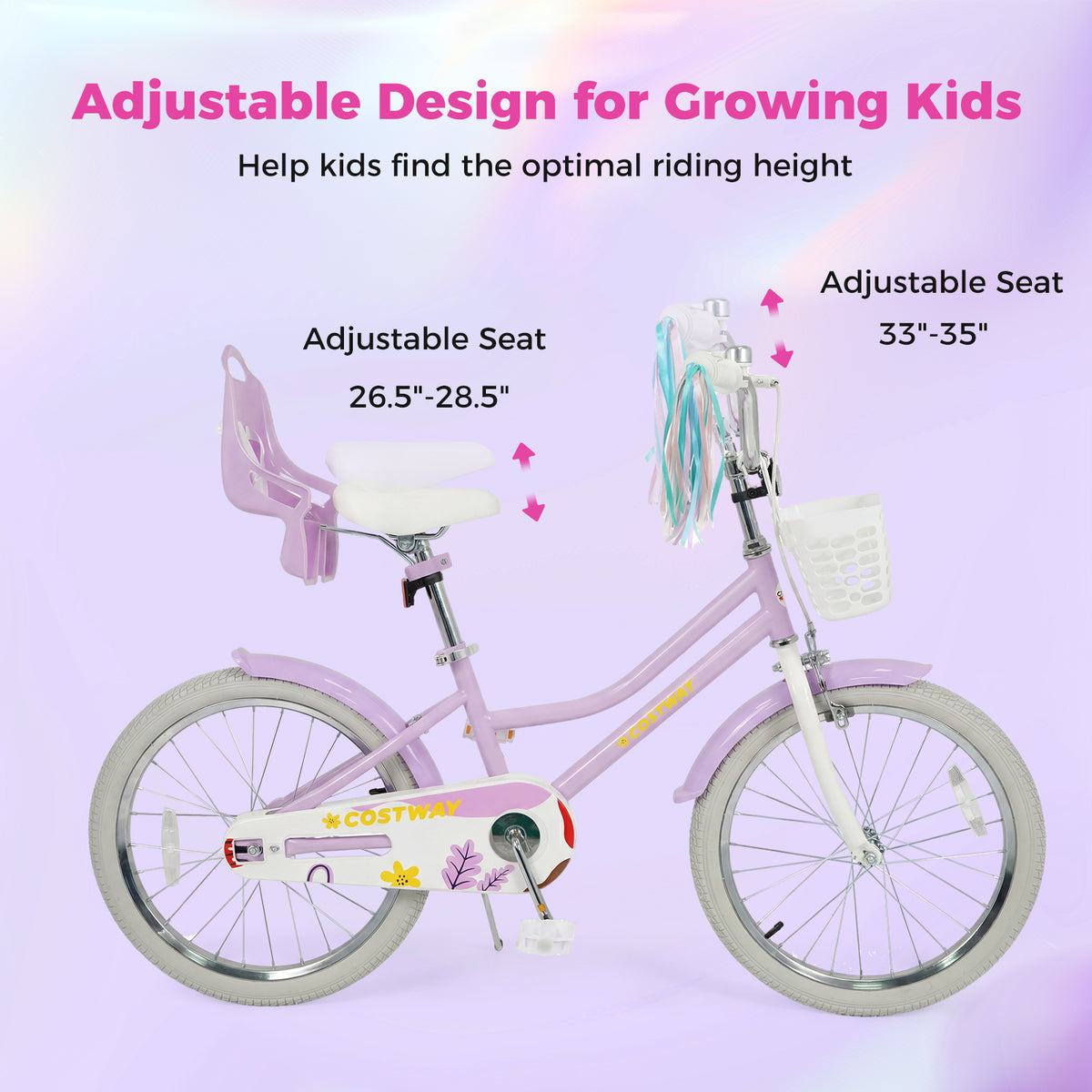 Girls Bike 16-inch Kids Bicycle with Doll Seat and Training Wheels-Kids Bike-DECOROLALA