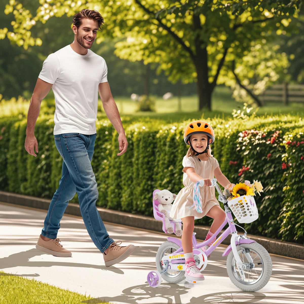 Girls Bike 16-inch Kids Bicycle with Doll Seat and Training Wheels-Kids Bike-DECOROLALA