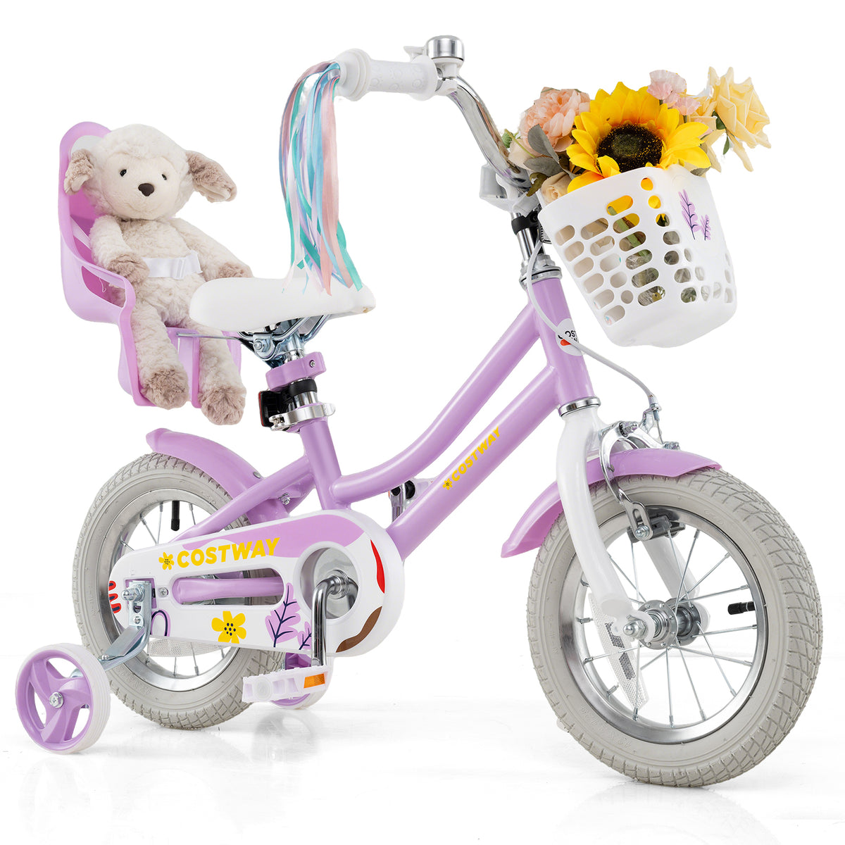 Girls Bike 16-inch Kids Bicycle with Doll Seat and Training Wheels-Kids Bike-DECOROLALA
