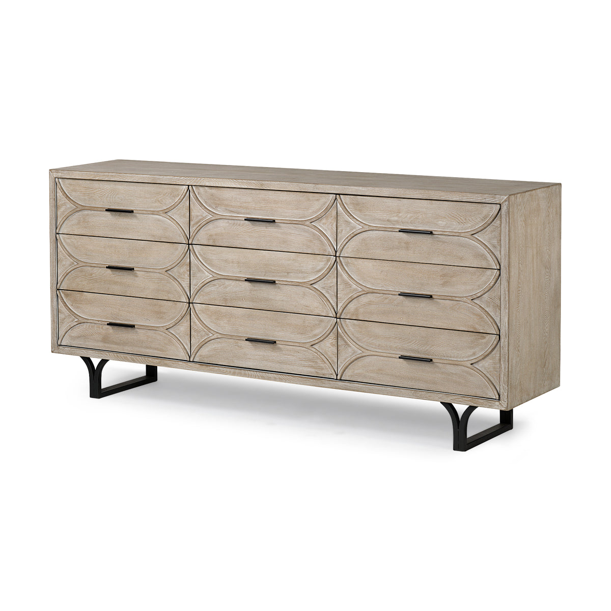 Giselle II Brown Fir Veneer W/Black Metal Leg 9 Drawer Sideboard-Sideboards & Buffets-DECOROLALA