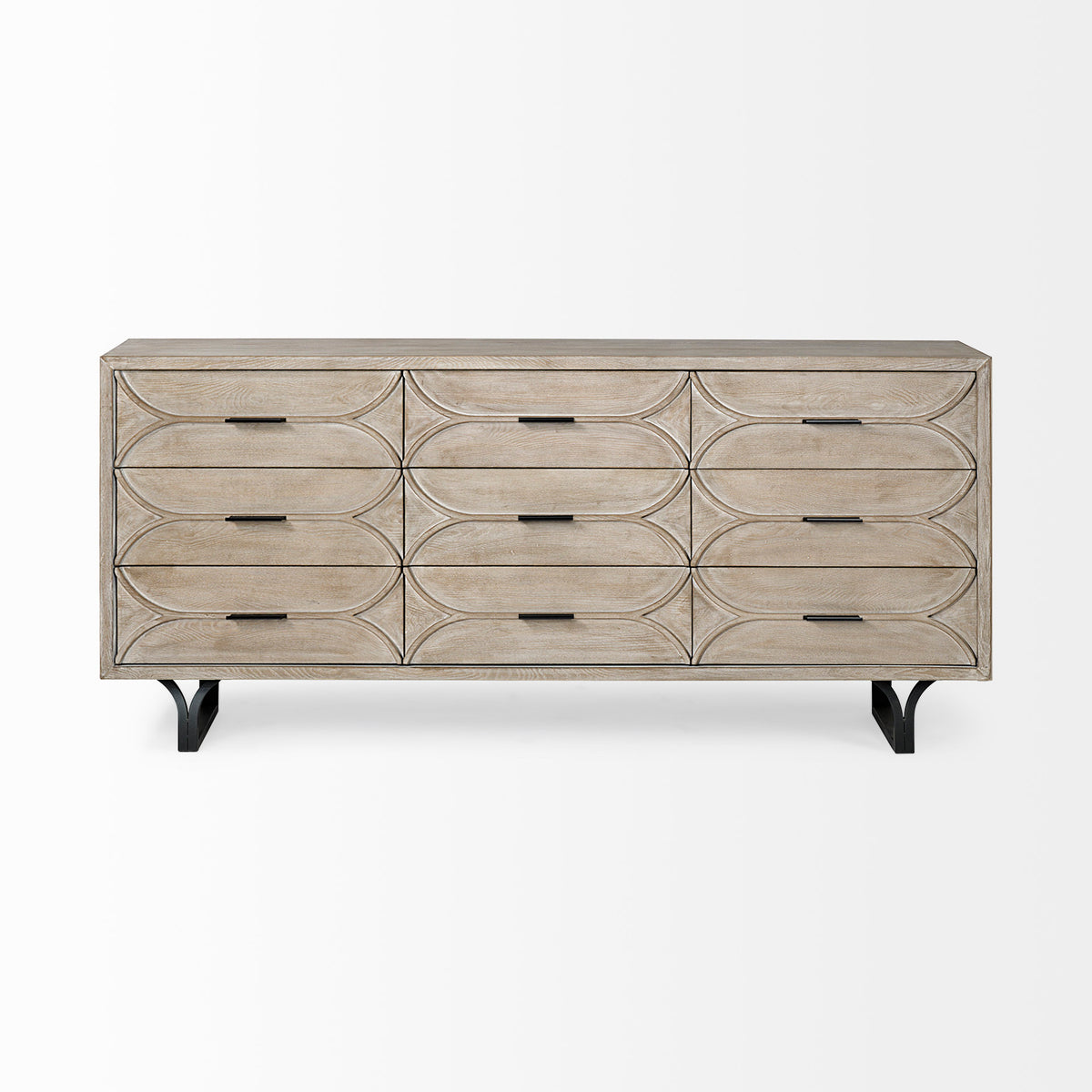 Giselle II Brown Fir Veneer W/Black Metal Leg 9 Drawer Sideboard-Sideboards & Buffets-DECOROLALA