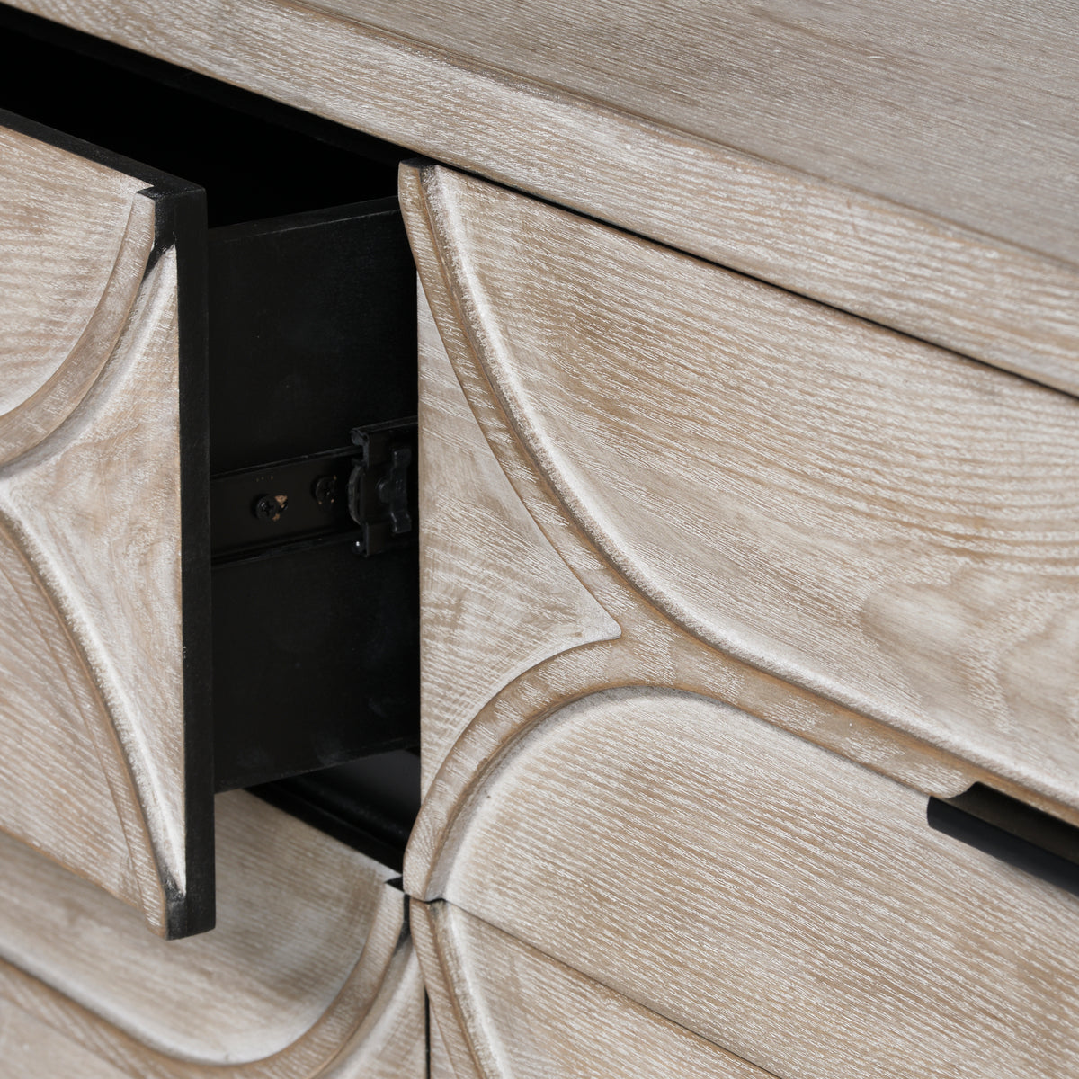 Giselle II Brown Fir Veneer W/Black Metal Leg 9 Drawer Sideboard-Sideboards & Buffets-DECOROLALA