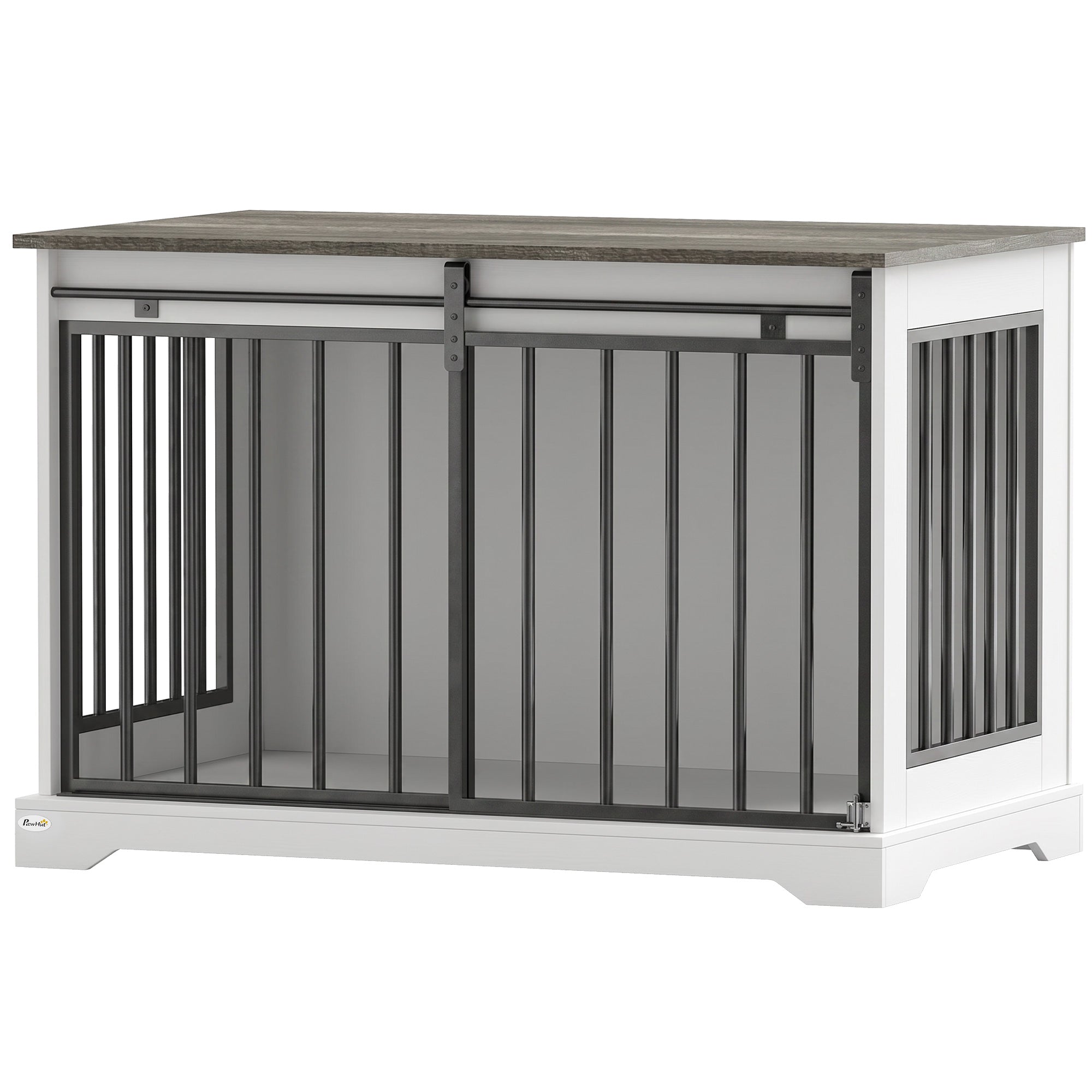 100 cm Dog Crate Furniture with Sliding Barn Door for Large Breeds, White