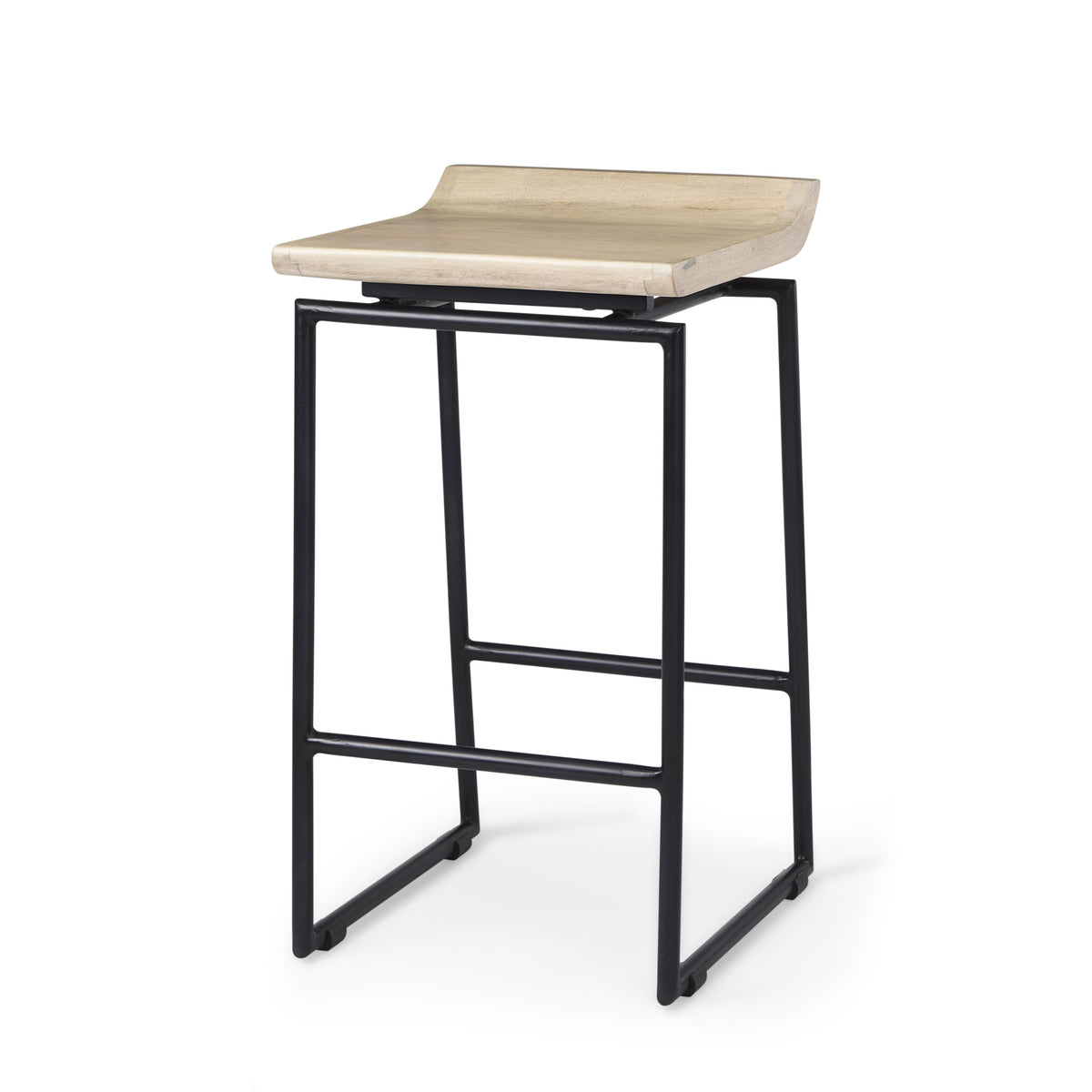Givens 24.25"H Wood Seat Metal Frame Stool-Bar Stools-DECOROLALA