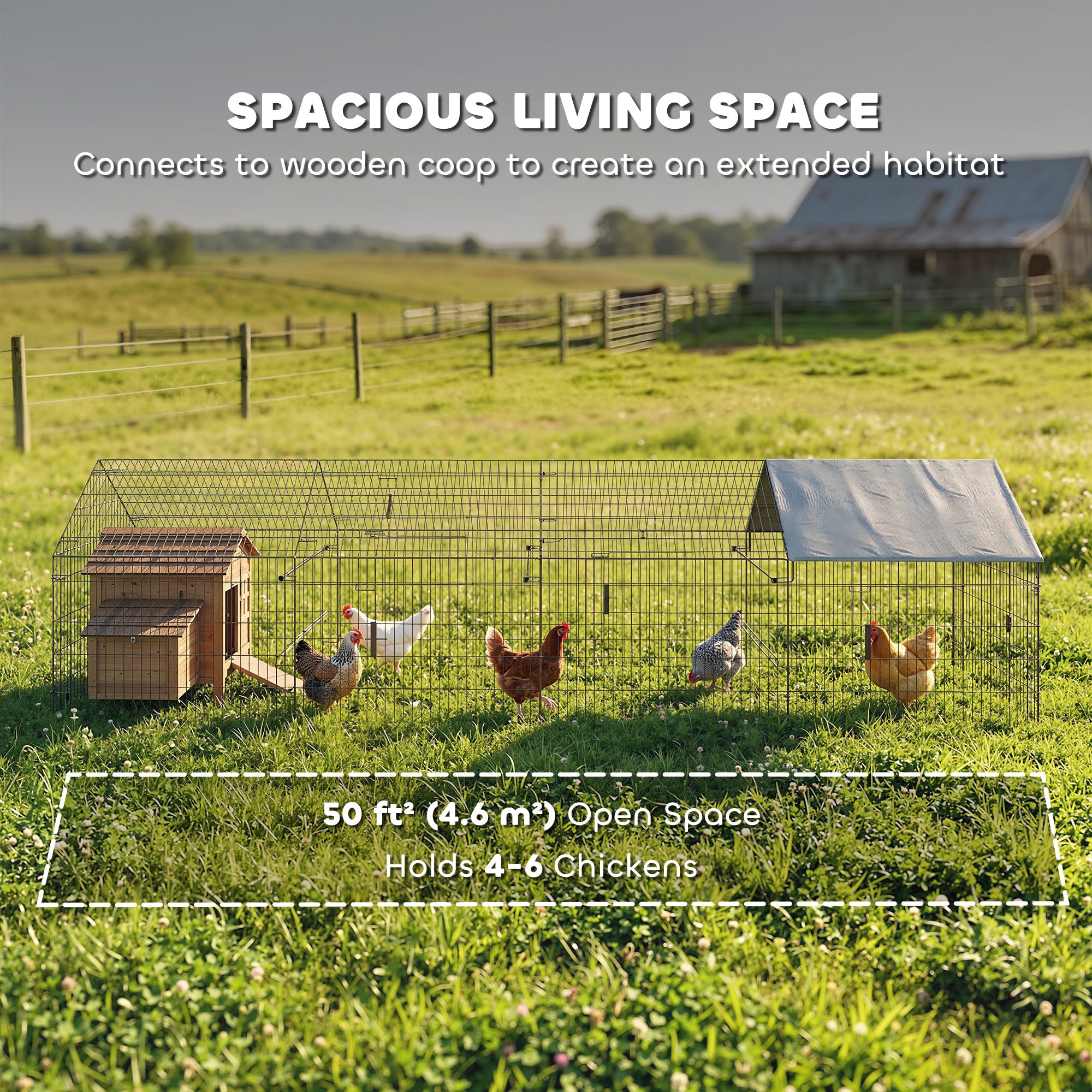 Metal Chicken Coop with UV-Resistant Cover for Hens, Rabbits, Ducks, Geese, 168.5" x 42.1" x 43.7", Grey