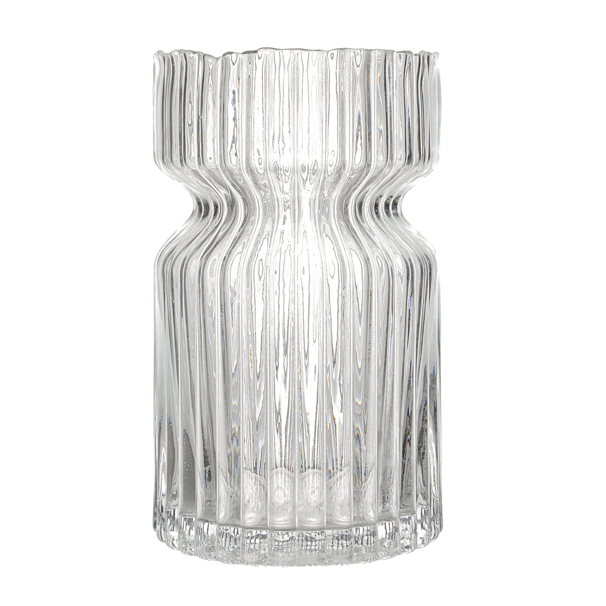 Gladys Indoor Mouth Blown Glass Glass Vase, Clear Fluted-Glass Vase-DECOROLALA