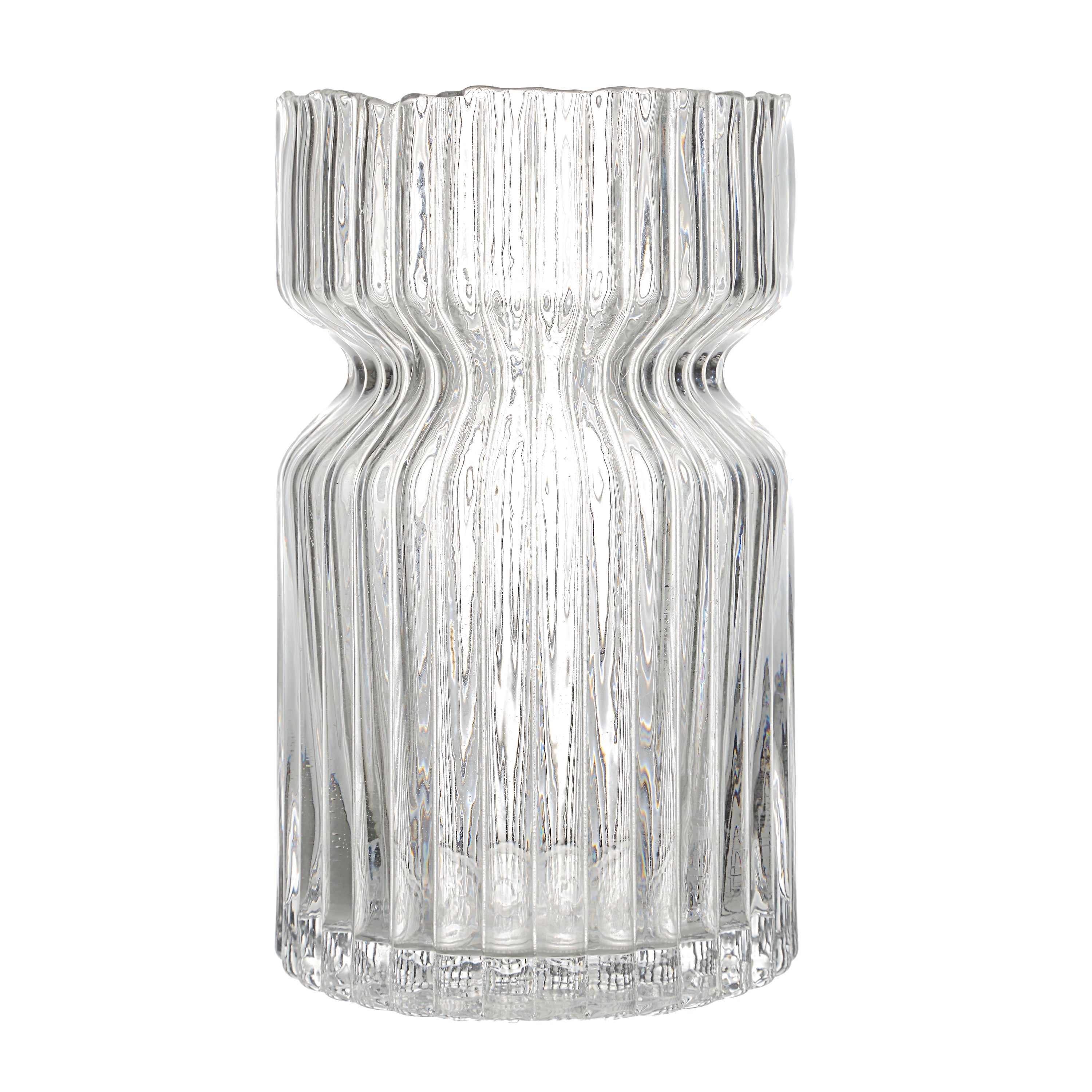 Gladys Indoor Mouth Blown Glass Glass Vase, Clear Fluted-Glass Vase-DECOROLALA