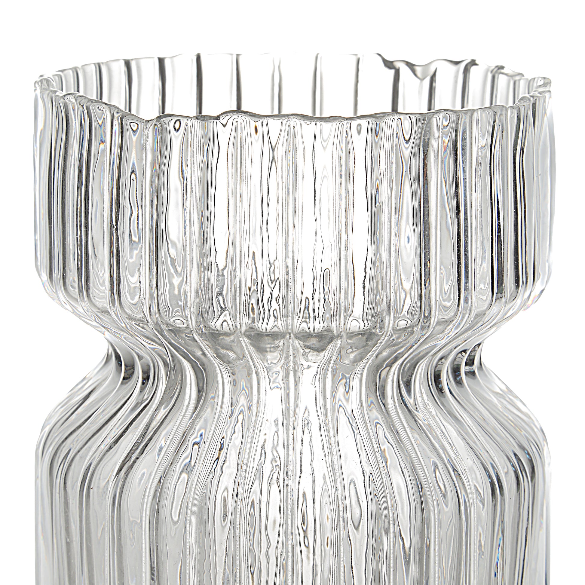 Gladys Indoor Mouth Blown Glass Glass Vase, Clear Fluted-Glass Vase-DECOROLALA