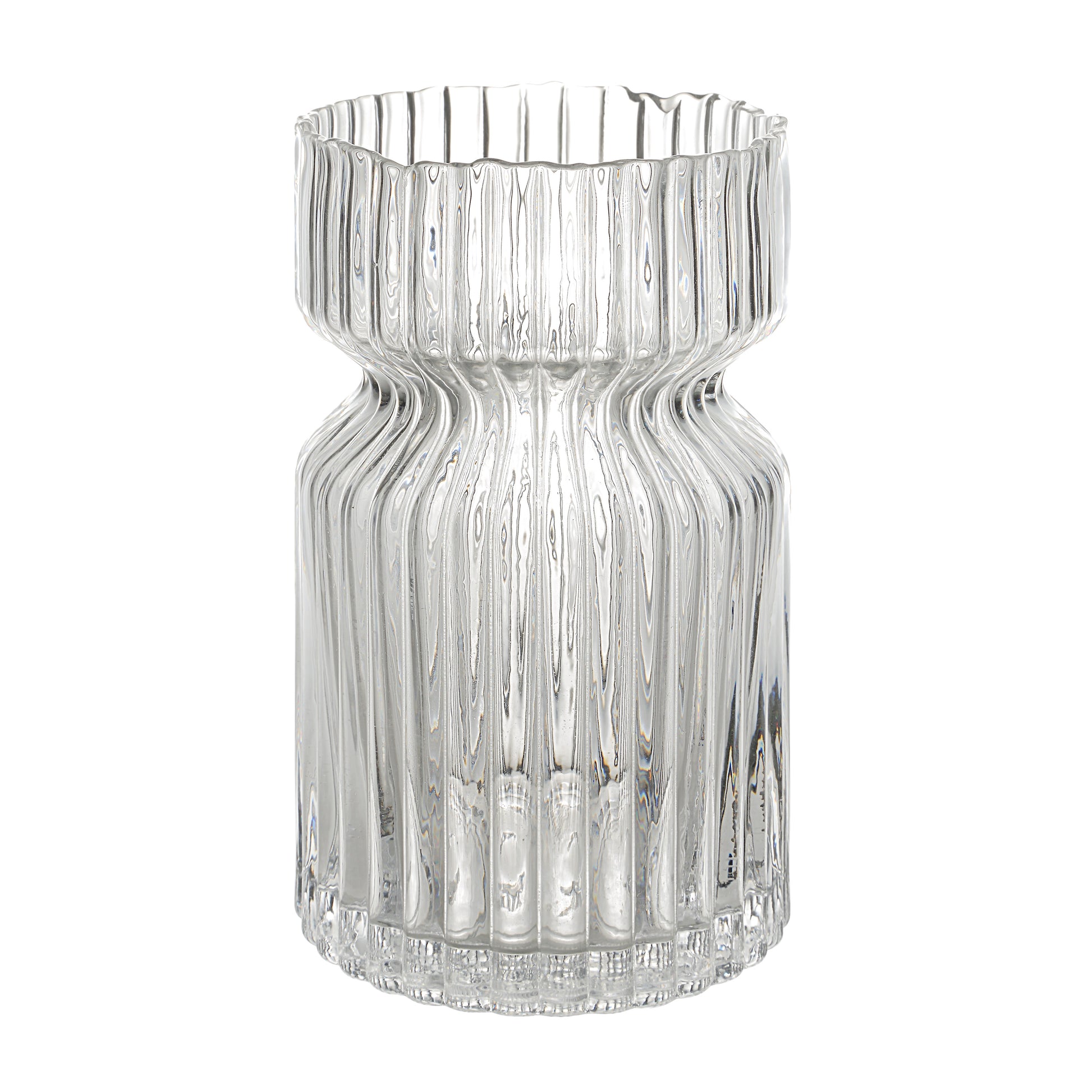 Gladys Indoor Mouth Blown Glass Glass Vase, Clear Fluted-Glass Vase-DECOROLALA