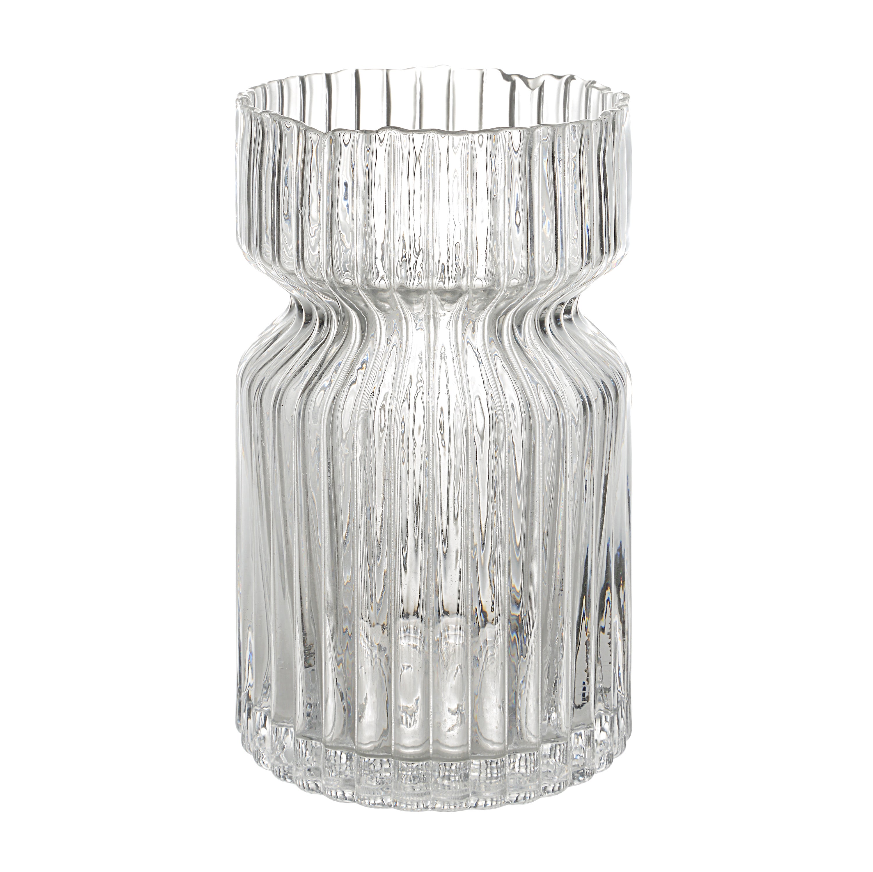 Gladys Indoor Mouth Blown Glass Glass Vase, Clear Fluted-Glass Vase-DECOROLALA