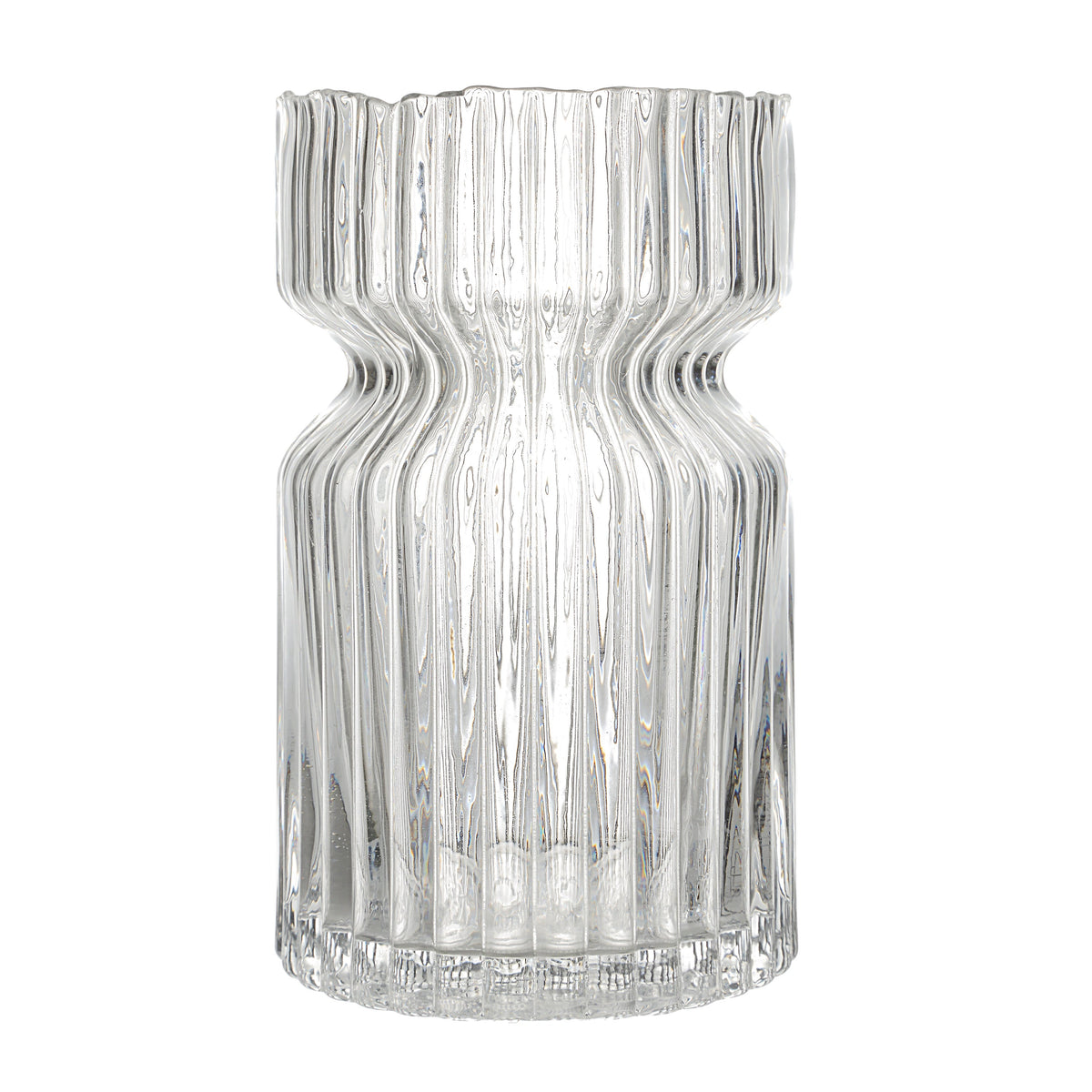 Gladys Indoor Mouth Blown Glass Glass Vase, Clear Fluted-Vases-DECOROLALA