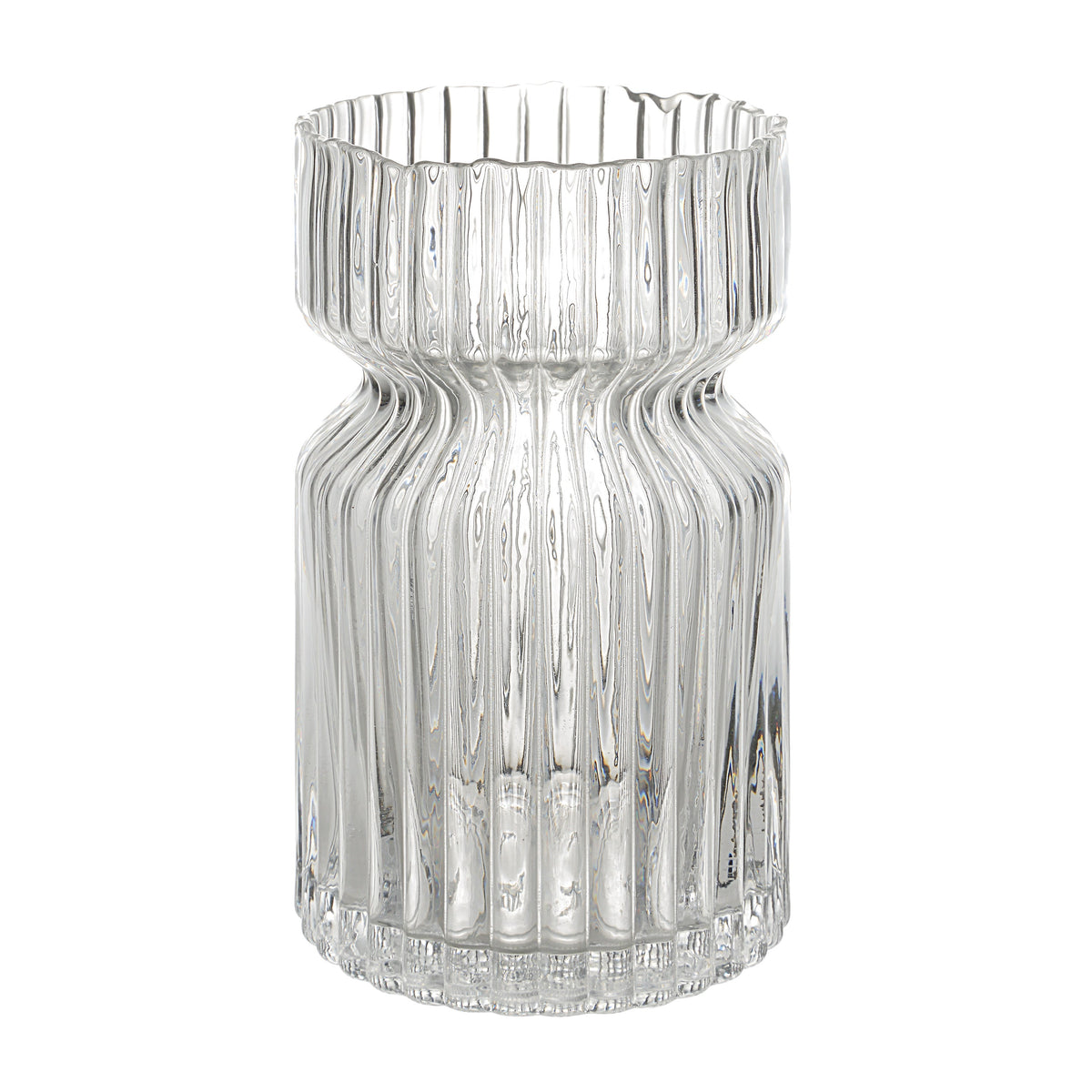 Gladys Indoor Mouth Blown Glass Glass Vase, Clear Fluted-Vases-DECOROLALA