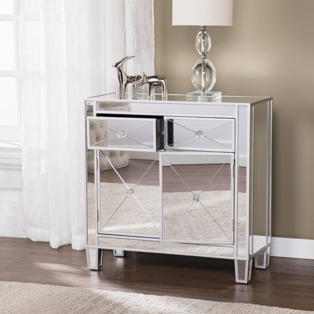 Glamorous Mirrored Bling Two Door Storage Accent Cabinet-Sideboards-DECOROLALA