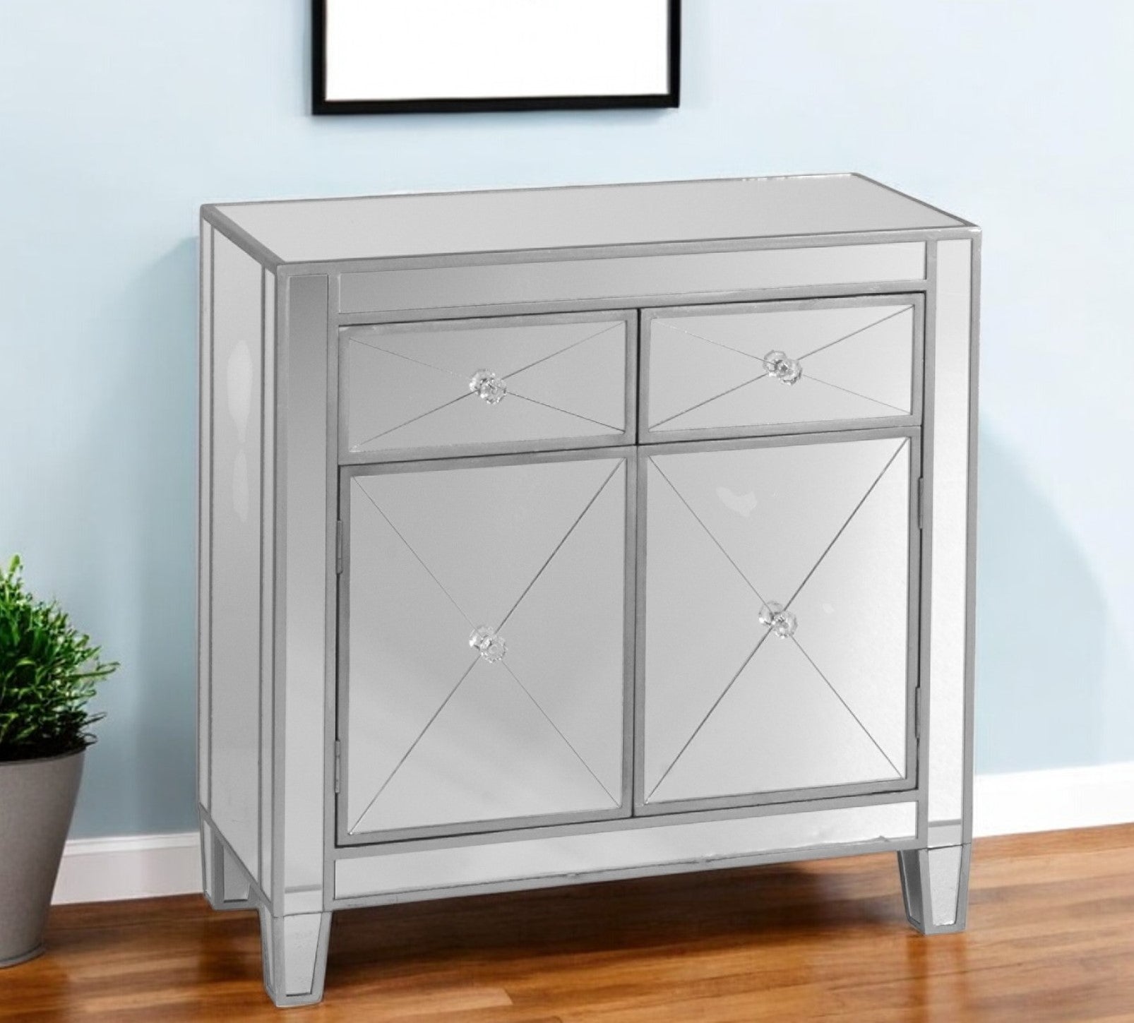 Glamorous Mirrored Bling Two Door Storage Accent Cabinet-Sideboards-DECOROLALA
