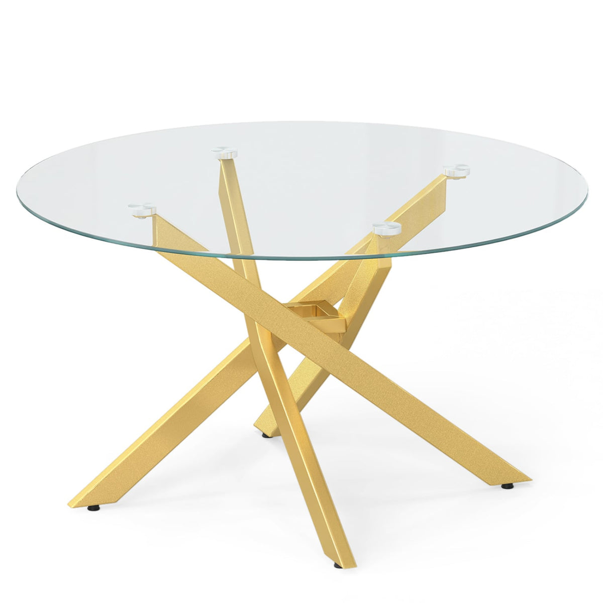 Glass Coffee Table Round Clear Center Table with Tempered Glass Top-Golden-Coffee Tables-DECOROLALA