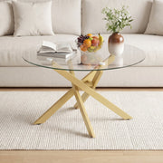 Glass Coffee Table Round Clear Center Table with Tempered Glass Top-Golden-Coffee Tables-DECOROLALA