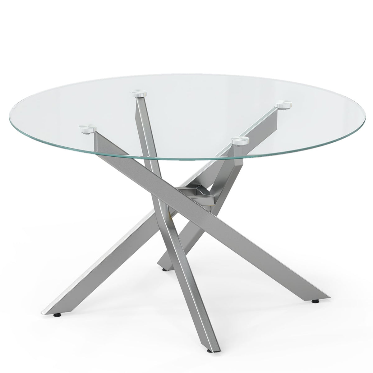 Glass Coffee Table Round Clear Center Table with Tempered Glass Top-Silver-Coffee Tables-DECOROLALA