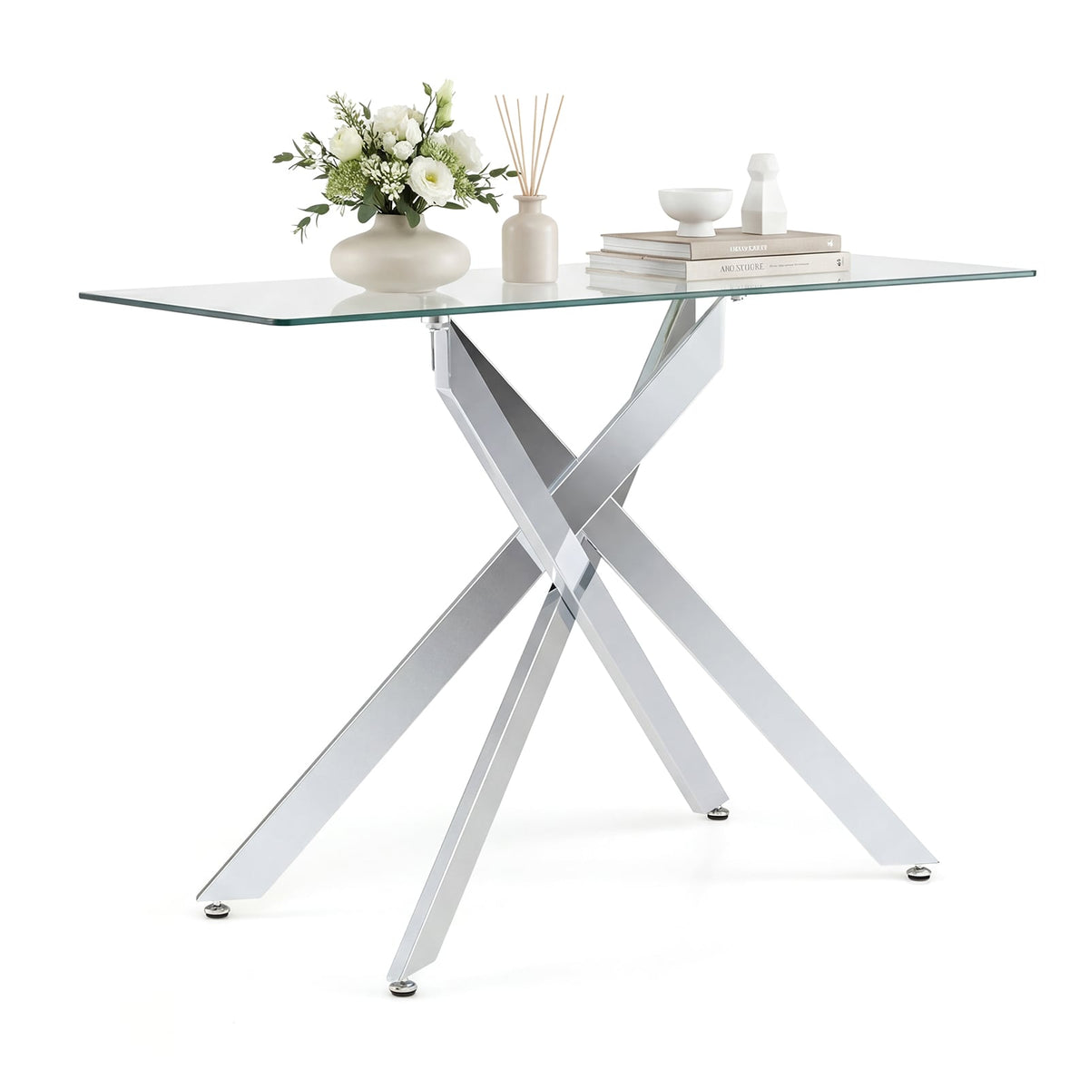 Glass Console Table Modern Entryway Table with Clear Tempered Glass Top-Silver-Console Tables-DECOROLALA