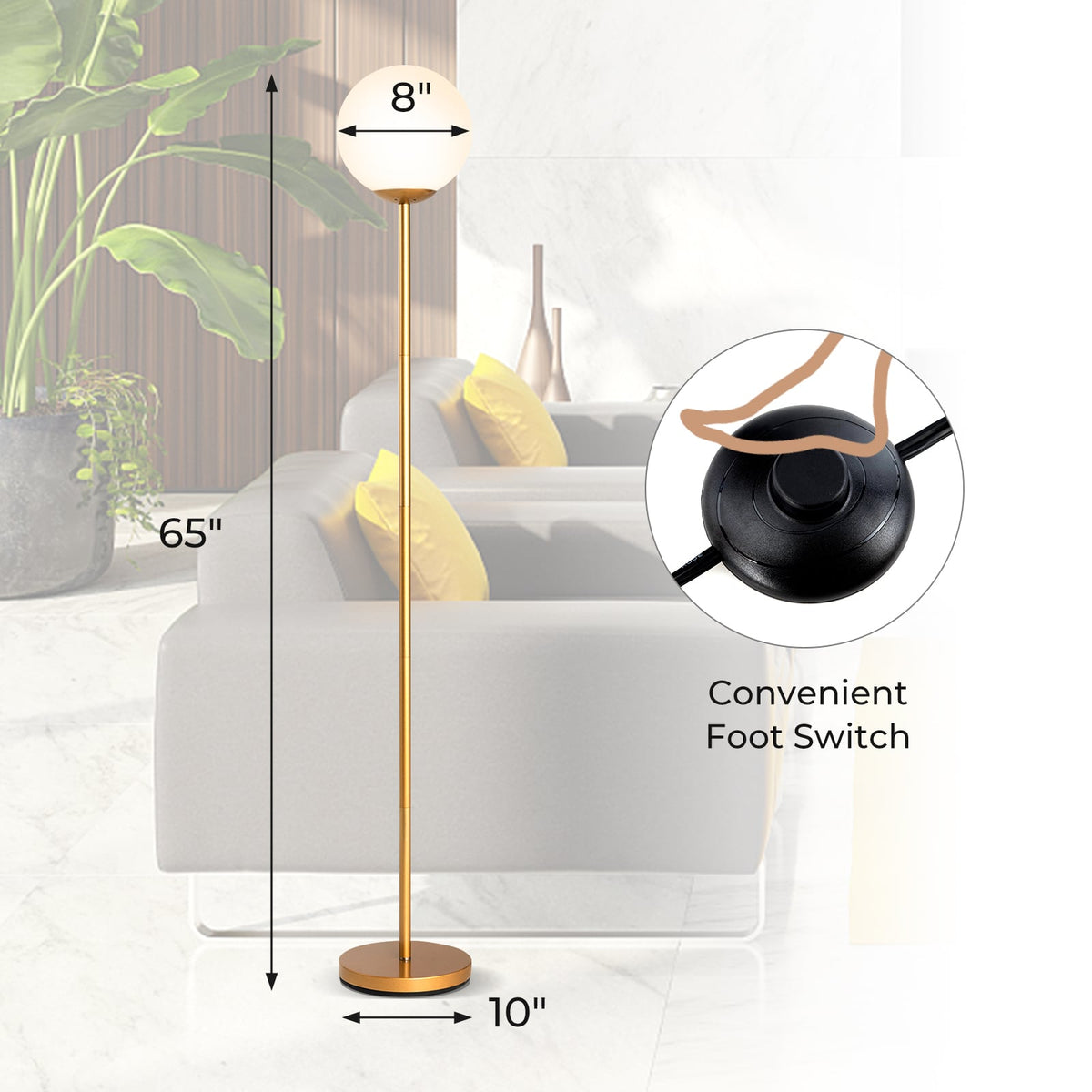 Glass Globe LED Floor Lamp with Glass Lampshade-Golden-Table & Floor Lamps-DECOROLALA