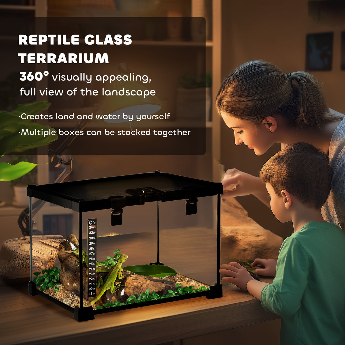 Glass Reptile Terrarium - 11.8" x 11.8" x 7.9" Black-Small Animals-DECOROLALA