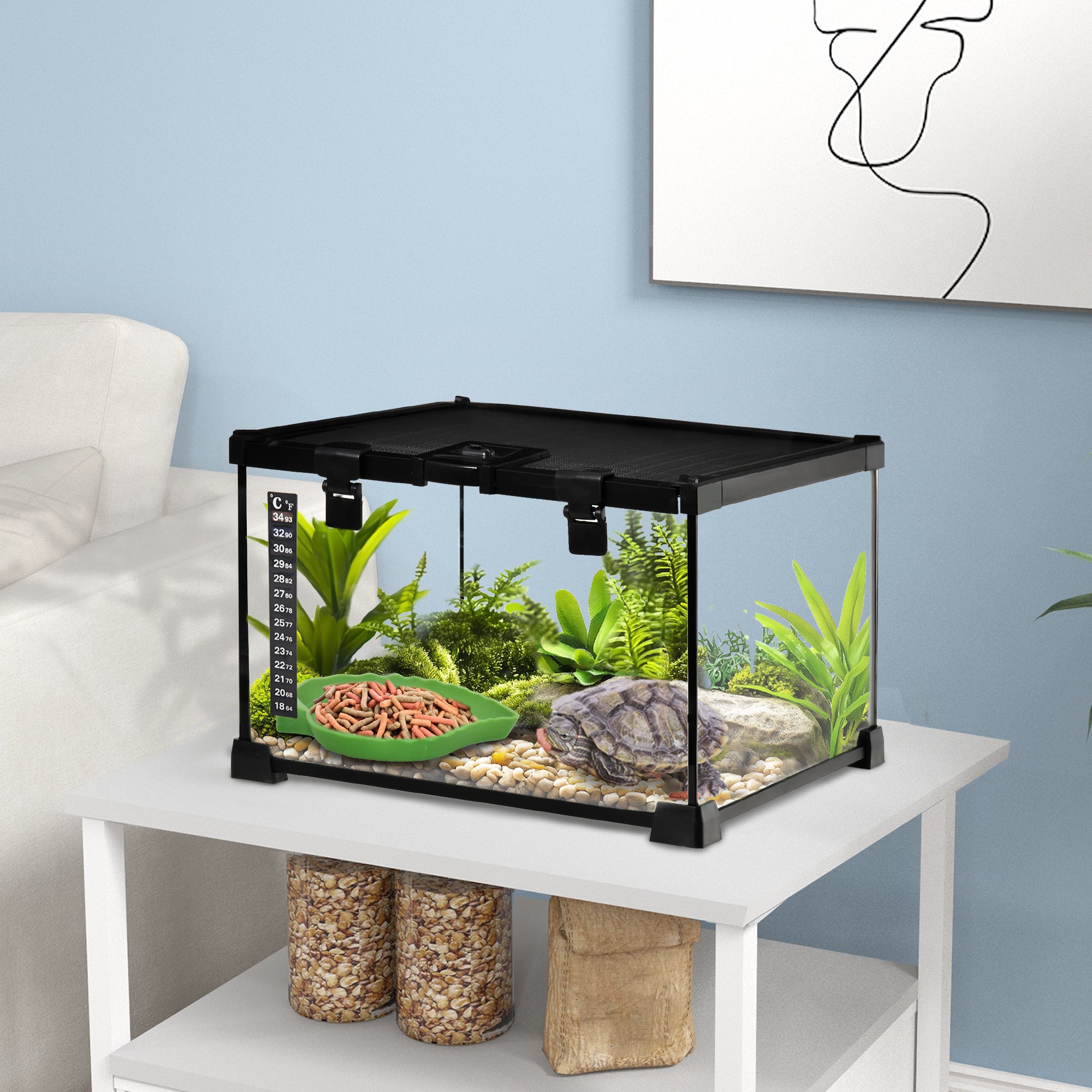 Glass Reptile Terrarium - 11.8" x 11.8" x 7.9" Black-Small Animals-DECOROLALA