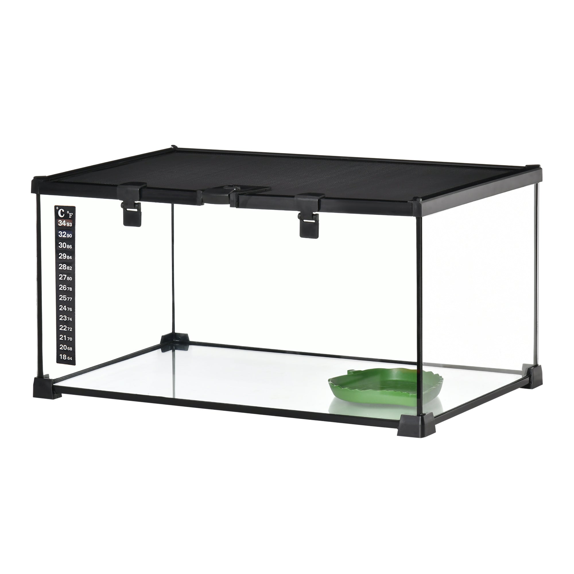 Glass Reptile Terrarium - 20" x 12" x 10" with Thermometer Black-Small Animals-DECOROLALA