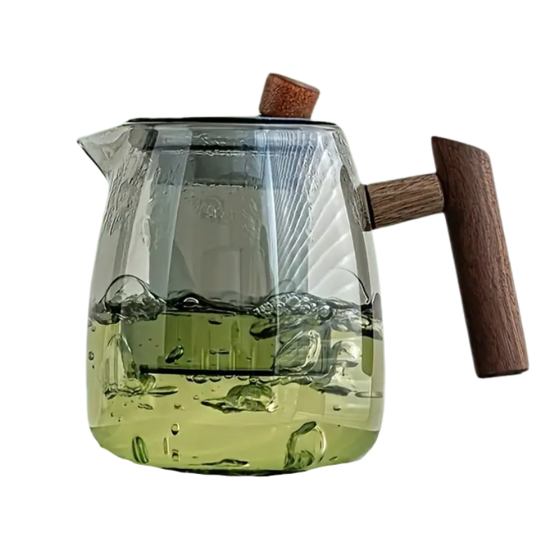 Glass Tea Kettle with Strainer & Wood Handle - 800ml Ash-Grey-Stovetop Kettl-DECOROLALA