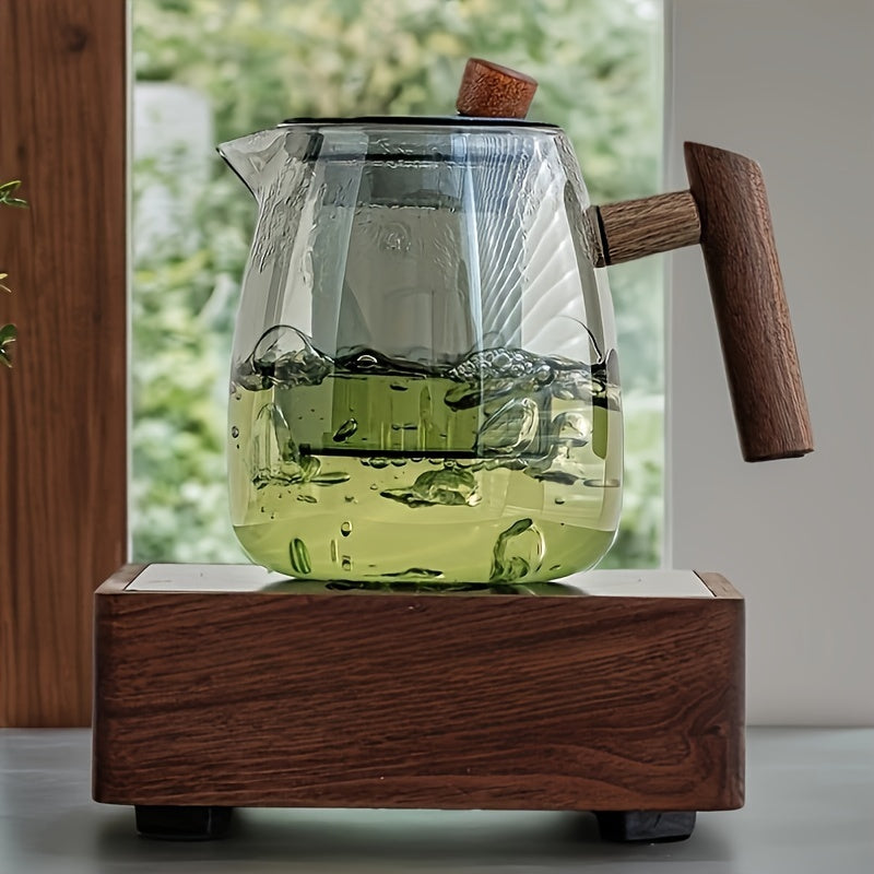 Glass Tea Kettle with Strainer & Wood Handle - 800ml Ash-Grey-Stovetop Kettl-DECOROLALA