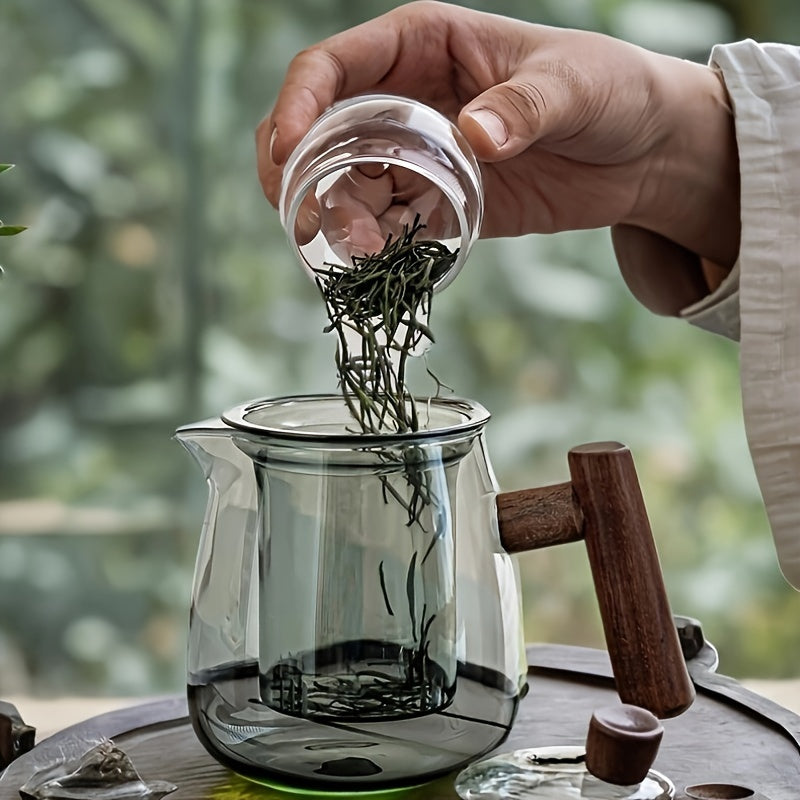 Glass Tea Kettle with Strainer & Wood Handle - 800ml Ash-Grey-Stovetop Kettl-DECOROLALA