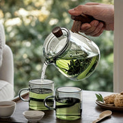 Glass Tea Kettle with Strainer & Wood Handle - 800ml Ash-Grey-Stovetop Kettl-DECOROLALA