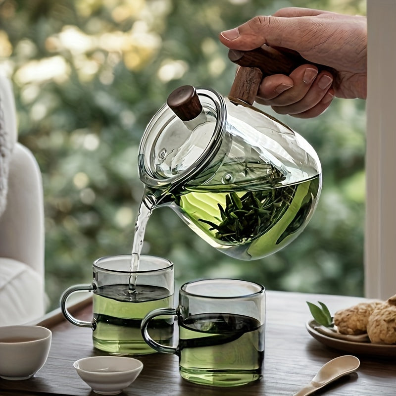 Glass Tea Kettle with Strainer & Wood Handle - 800ml Ash-Grey-Stovetop Kettl-DECOROLALA