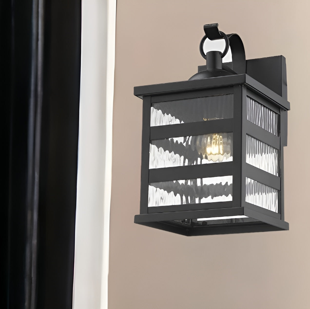 Glass panel Matte Black Outdoor Hanging Light-Outdoor Lighting-DECOROLALA