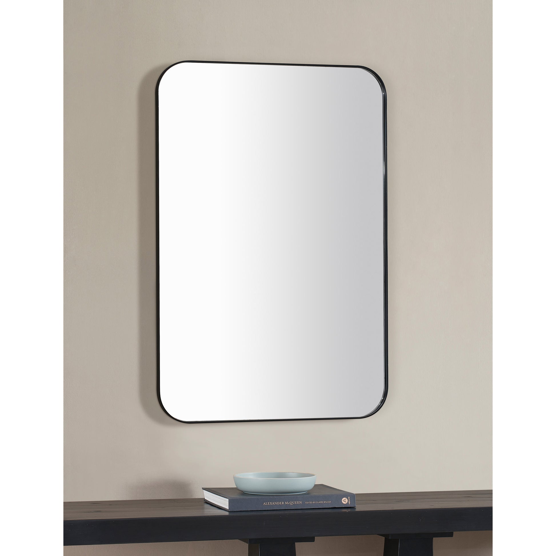 Glencoe 36" Tall Rectangle Wall Mirror, Black-Mirror-DECOROLALA