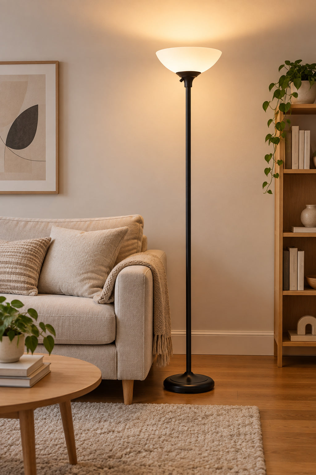 Glenn 300W Torchiere Floor Lamp - Matte Black-Lighting-DECOROLALA
