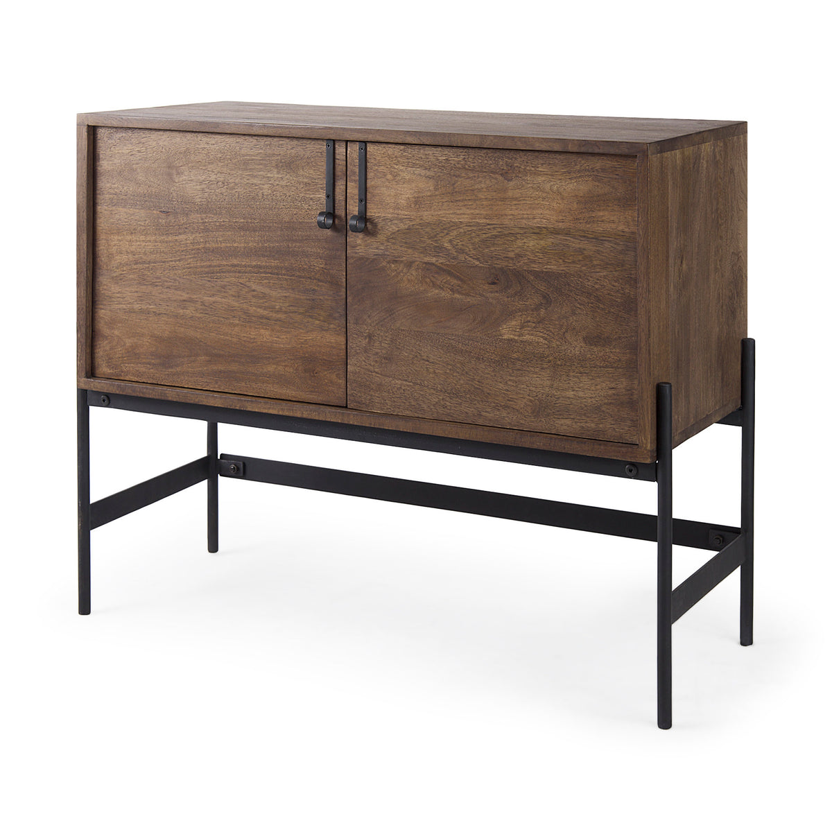 Glenn Accent Cabinet - Dark Brown Wood Black Iron Frame 2 Door-Accent Cabinets & Chests-DECOROLALA